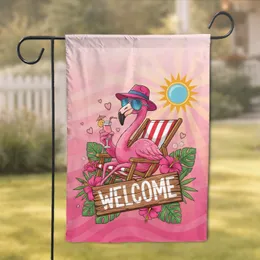 Pink Flamingo Welcome Sign Beach Chair - Tropical Home Decor Gift Garden Flag