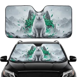 Realistic White Snowshoe Hare Teal Mountain Ice - Road Trip Travel Essentials Gift Car Sunshade