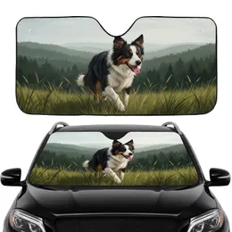 Tri-color Border Collie Dog Mid-Stride - Road Trip Essential for Dog Lover Car Sunshade