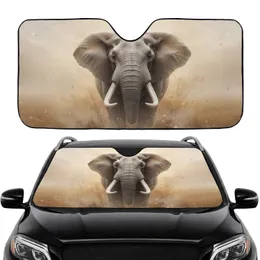 African Elephant Head Ivory Tusks Savanna Grasses Atmospheric Haze - Car Interior Upgrade Car Sunshade