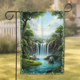 Majestic Waterfall River Landscape White Horse Boat - Nature Lover Gift Garden Flag