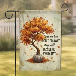 Autumn Tree Butterflies Falling Leaves Pumpkin - Memorial Remembrance Gift Garden Flag
