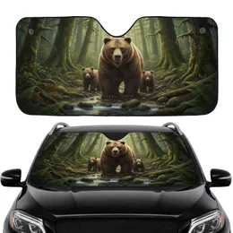 Majestic Grizzly Bear Cubs in a Deep Forest Green Pacific Northwest Rainforest Scene - Road Trip Gift Car Sunshade