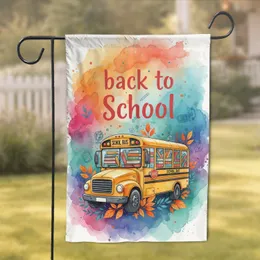 School Bus Books Autumn Leaves Back to School - Student Teacher Gift Garden Flag