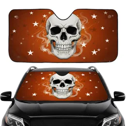 Stark White Human Skull Deep Black Sockets White Stars - Travel Essentials Car Interior Upgrade Car Sunshade