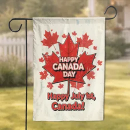 Bold Patriotic Red Maple Leaf Happy Canada Day July 1st Holiday Celebration Garden Flag