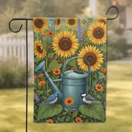 Garden Watering Can Blue Bird Sunflowers Wildflowers Home Decor Gift Garden Flag