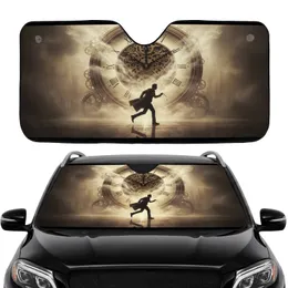 Ornate Antique Clock Running Man Reflective Ground - Road Trip Gift Car Sunshade