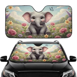 Baby Elephant Wildflower Butterfly Pastoral Landscape - Road Trip Gift Car Sunshade