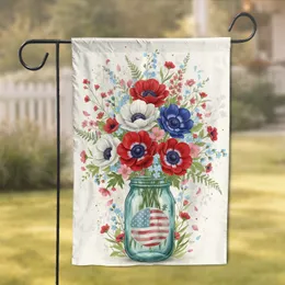 American Flag Mason Jar Anemones Bouquet Home Decor Gift Garden Flag
