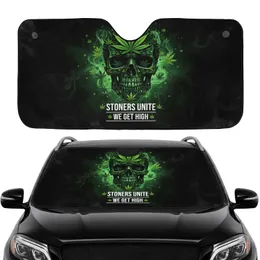 Stoners Unite Cannabis Leaf Skull - Road Trip Travel Essentials Gift for Stoners Car Sunshade