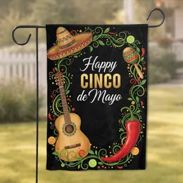 Happy Cinco de Mayo Sombrero Guitar Maraca Chili - Festive Holiday Decoration Garden Flag