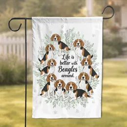 Tri-Color Beagle Dogs Botanical Paw Prints - Beagle Lover Home Decor Gift Garden Flag