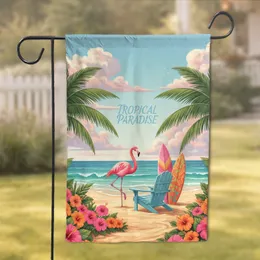 Pink Flamingo Adirondack Chair Surfboards Tropical Beach - Home Decor Gift Garden Flag