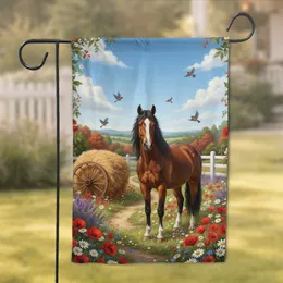 Brown Horse Wildflower Path Farmhouse Home Decor Gift for Horse Lover Garden Flag