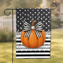 Orange Pumpkin Striped Bow Black White Stripes Polka Dots Fall Home Decor Garden Flag