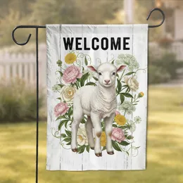 Welcome Baby Lamb Vintage Botanical Flowers - Farmhouse Lamb Lover Gift Garden Flag