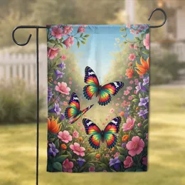 Rainbow Butterflies Blooming Garden - Sunny Landscape Home Decor Gift for Garden Enthusiasts Garden Flag
