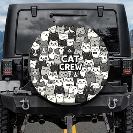 Stylized Cartoon Cats Cheerful Crowd Interlocking Faces - Everyday Cat Lover Gift Spare Tire Cover