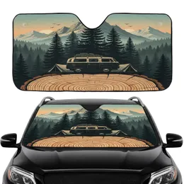 Vintage Camper Van Camping Tents Mountain Forest Road Trip Gift Car Sunshade
