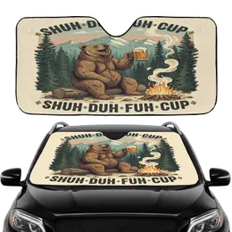 Jovial Brown Bear Campfire Beer Stein 'SHUH DUH FUH CUP' Text - Car Interior Upgrade Car Sunshade