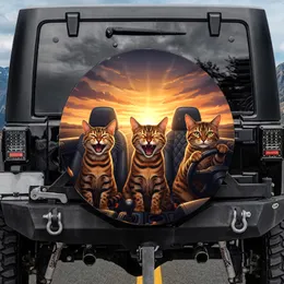 Three Bengal Cats Car Ride Sunset - Open Road Enthusiast Cat Lover Gift Spare Tire Cover