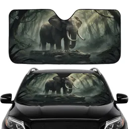 Massive Majestic Elephant Powerful Alligator Jungle Scene - Car Interior Upgrade Car Sunshade