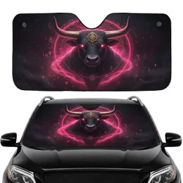 Imposing Bull Head Crimson Eyes Golden Horns Emblem Neon Rings - Car Interior Upgrade Car Sunshade