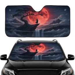 Samurai Warrior Blood Moon Cliff Waterfall - Road Trip Accessory Car Upgrade Car Sunshade