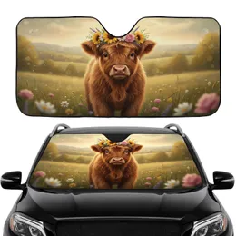 Baby Highland Calf Flower Crown Wildflower Meadow Road Trip Gift for Cow Lover Car Sunshade
