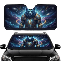 Majestic Cosmic Blue Bear Golden Celestial Armor Galaxy - Road Trip Gift Car Sunshade