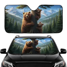 Brown Bear Cubs Climbing Evergreen Tree Mountain Peaks - Road Trip Gift Car Sunshade
