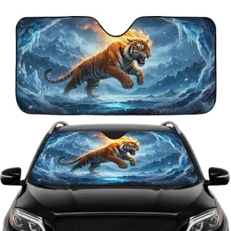 Roaring Tiger Flame Mane Arctic Mountain - Travel Essentials Wildlife Lover Gift Car Sunshade