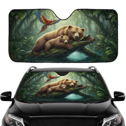 Brown Bear Cub Macaw Tropical Rainforest Car Interior Upgrade Bear Lover Car Sunshade