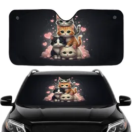 Four Cat Stack Green Eyes - Road Trip Gift for Cat Lover Car Sunshade
