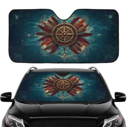 Compass Rose Feathers Tribal Celestial Ancient Map - Travel Essentials Road Trip Gift Car Sunshade