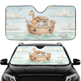Wooden Ark Smiling Baby Animals Ocean Sky - Road Trip Gift Car Sunshade