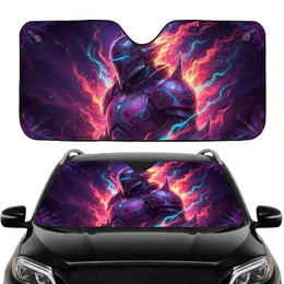 Futuristic Armored Knight Helmet Plasma Flame Circuitry Runes - Car Interior Upgrade Car Sunshade