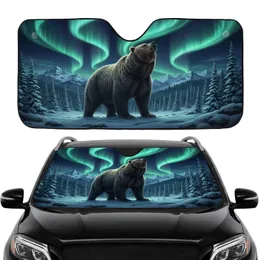 Grizzly Bear Howling Arctic Aurora Forest - Car Interior Upgrade Bear Lover Gift Car Sunshade