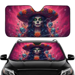 Calavera Woman Sugar Skull Green Eyes Sombrero Floral - Car Interior Upgrade Car Sunshade