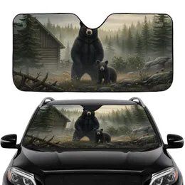 Black Bear Cub Ancient Forest Cabin Mist - Road Trip Gift Car Sunshade