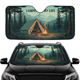 Camping Is My Life Tent Campfire Mountain - Road Trip Gift for Camper Lover Car Sunshade