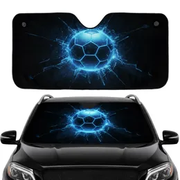 Dynamically Glowing Electric Blue Soccer Ball Shattered Glass Abyss - Car Interior Upgrade Car Sunshade