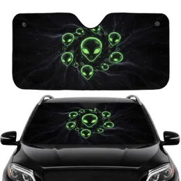 Neon Green Alien Heads Cosmic Dust Nebula - Car Interior Upgrade Sci-Fi Fan Gift Car Sunshade