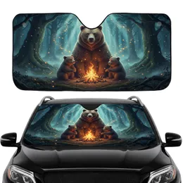 Brown Bear Cubs Campfire Enchanted Forest Wildlife Lover Gift Car Sunshade