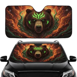 Determined Tribal Bear Head Glowing Green - Commute Accessory Bear Lover Gift Car Sunshade