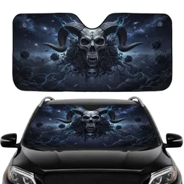 Demonic Skull Ram Horns Black Roses - Car Interior Upgrade Car Sunshade