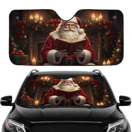 Santa Claus Fireplace Garlands Antique Book Christmas Travel Car Sunshade