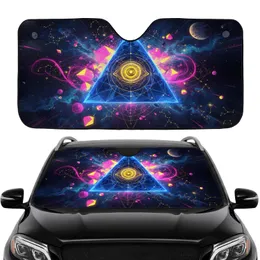 Mystical Cyberpunk Glowing Blue Pyramid All-Seeing Eye Cosmic Expanse Car Interior Upgrade Car Sunshade