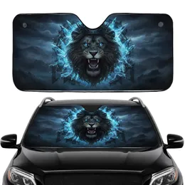 Roaring Black Lion Electric Blue Eyes Crowned - Car Interior Upgrade Car Sunshade